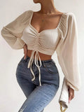 Women's Draw String Fashion Designer Corset Long-Sleeve Tops-Women's Fashion Designer Long-Sleeve Tops