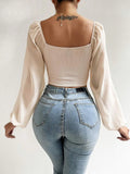 Women's Draw String Fashion Designer Corset Long-Sleeve Tops-Women's Fashion Designer Long-Sleeve Tops