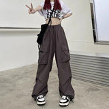 Women's Draw String S-2XL Fashion Designer Cargo Wide Leg Pants-Women's Fashion Designer Leggings / Pants-GY-Women&#x27;s fashion designer plus size clothes