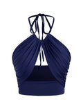Women's Camisole Drawstring Designer Fashion Crop S-L Singlets-Women's Tops Fashion Designer Plus Size Singlets-navy blue-Women's fashion designer plus size clothes