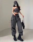 Women's Drawstring Fashion Designer Cargo 2-3XL Pants (Plus Size)-Women's Fashion Designer Plus Size Leggings / Pants-GRAY-Women&#x27;s fashion designer plus size clothes