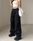 Women's Drawstring Fashion Designer Cargo 2-3XL Pants (Plus Size)-Women's Fashion Designer Plus Size Leggings / Pants-black-Women&#x27;s fashion designer plus size clothes