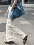 Women's Drawstring M-4XL Cotton Linen Fashion Designer Pants (Plus Size)