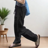 Women's Drawstring M-4XL Cotton Linen Fashion Designer Pants (Plus Size)