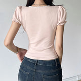 Women's Drawstring Ruffle Trim Blouse Tops Fashion Designer T-Shirts-Women's Tops Fashion Designer T-Shirts / Blouses