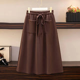 Women's Elastic Drawstring Fashion Designer Midi Skirts (Plus Size)