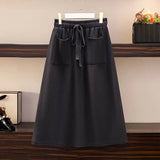 Women's Elastic Drawstring Fashion Designer Midi Skirts (Plus Size)