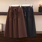 Women's Elastic Drawstring Fashion Designer Midi Skirts (Plus Size)