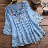 Women's Embroidered Floral Blouse Fashion Designer T-Shirts (Plus Size)