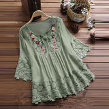 Women's Embroidered Floral Blouse Fashion Designer T-Shirts (Plus Size)