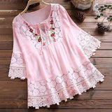 Women's Embroidered Floral Blouse Fashion Designer T-Shirts (Plus Size)