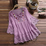 Women's Embroidered Floral Blouse Fashion Designer T-Shirts (Plus Size)