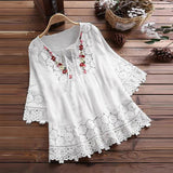 Women's Embroidered Floral Blouse Fashion Designer T-Shirts (Plus Size)