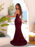 Women's Embroidered Strapless S-L Fashion Designer Sequin Prom Dresses (Long)