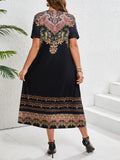 Women's Ethnic Bohemian 1-5XL Fashion Designer Long Dresses (Plus Size)