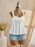 Women's Eyelet Lace Cami Crop Tops Backless Fashion Designer S-L Singlets-Women's Tops Fashion Designer Singlets-International Women's Clothing