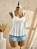 Women's Eyelet Lace Cami Crop Tops Backless Fashion Designer S-L Singlets-Women's Tops Fashion Designer Singlets-International Women's Clothing