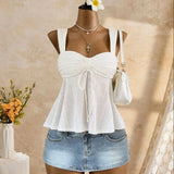 Women's Eyelet Lace Cami Crop Tops Backless Fashion Designer S-L Singlets-Women's Tops Fashion Designer Singlets-International Women's Clothing