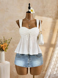 Women's Eyelet Lace Cami Crop Tops Backless Fashion Designer S-L Singlets-Women's Tops Fashion Designer Singlets-International Women's Clothing