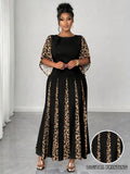 Women's Fashion Designer 1-4XL Leopard Print Long Dresses (Plus Size)-Women's Fashion Designer Long-Sleeve Tops-International Women's Clothing