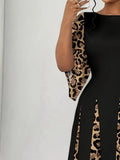 Women's Fashion Designer 1-4XL Leopard Print Long Dresses (Plus Size)