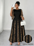 Women's Fashion Designer 1-4XL Leopard Print Long Dresses (Plus Size)