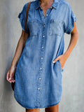 Women's Fashion Designer 1-5XL Denim Shirt Midi Dresses (Plus Size)