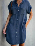 Women's Fashion Designer 1-5XL Denim Shirt Midi Dresses (Plus Size)