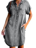 Women's Fashion Designer 1-5XL Denim Shirt Midi Dresses (Plus Size)