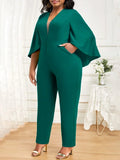 Women's Fashion Designer 1-5XL Half Sleeve Jumpsuits (Plus Size)-Women's Plus Size Fashion Designer Rompers / Jumpsuits-International Women's Clothing