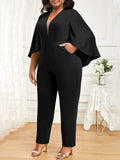 Women's Fashion Designer 1-5XL Half Sleeve Jumpsuits (Plus Size)-Women's Plus Size Fashion Designer Rompers / Jumpsuits-International Women's Clothing