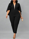 Women's Fashion Designer 1-5XL Half Sleeve Jumpsuits (Plus Size)-Women's Plus Size Fashion Designer Rompers / Jumpsuits-International Women's Clothing