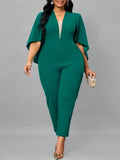 Women's Fashion Designer 1-5XL Half Sleeve Jumpsuits (Plus Size)-Women's Plus Size Fashion Designer Rompers / Jumpsuits-International Women's Clothing