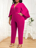 Women's Fashion Designer 1-5XL Half Sleeve Jumpsuits (Plus Size)-Women's Plus Size Fashion Designer Rompers / Jumpsuits-International Women's Clothing