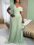 Women's Fashion Designer 1-5XL Pleated Chiffon Dresses (Plus Size)