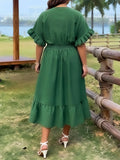 Women's Fashion Designer 1-5XL Waist-Tie Ruffle Midi Dresses (Plus Size)-Women's Fashion Designer Plus Size Dresses-International Women's Clothing