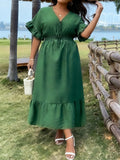 Women's Fashion Designer 1-5XL Waist-Tie Ruffle Midi Dresses (Plus Size)-Women's Fashion Designer Plus Size Dresses-International Women's Clothing
