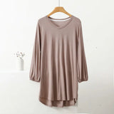 Women's Fashion Designer 1-8XL High to Low 3/4 Long-Sleeve Tops (Plus Size)-Women's Fashion Designer Plus Size Long-Sleeve Tops-khaki-Women&#x27;s fashion designer plus size clothes