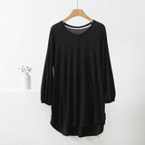 Women's Fashion Designer 1-8XL High to Low 3/4 Long-Sleeve Tops (Plus Size)-Women's Fashion Designer Plus Size Long-Sleeve Tops-black-Women&#x27;s fashion designer plus size clothes