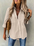 Women's Fashion Designer 2-4XL Blouse Lapel Long-Sleeve Tops (Plus Size)-Apricot-2XL