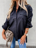 Women's Fashion Designer 2-4XL Blouse Lapel Long-Sleeve Tops (Plus Size)-black-2XL