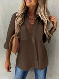 Women's Fashion Designer 2-4XL Blouse Lapel Long-Sleeve Tops (Plus Size)-Brown-2XL