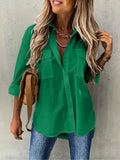 Women's Fashion Designer 2-4XL Blouse Lapel Long-Sleeve Tops (Plus Size)-Green-3XL