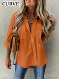 Women's Fashion Designer 2-4XL Blouse Lapel Long-Sleeve Tops (Plus Size)-Orange-2XL