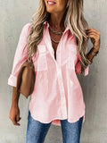 Women's Fashion Designer 2-4XL Blouse Lapel Long-Sleeve Tops (Plus Size)-Pink-3XL