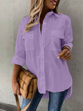 Women's Fashion Designer 2-4XL Blouse Lapel Long-Sleeve Tops (Plus Size)-Purple-2XL