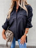 Women's Fashion Designer 2-4XL Blouse Lapel Long-Sleeve Tops (Plus Size)