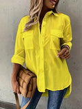 Women's Fashion Designer 2-4XL Blouse Lapel Long-Sleeve Tops (Plus Size)-Yellow-5XL