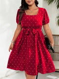 Women's Fashion Designer 2-4XL Polka Dot Short Dresses (Plus Size)