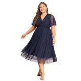 Women's Fashion Designer 3-6XL Chiffon Blue Short Dresses (Plus Size)-Women's Fashion Designer Plus Size Dresses-Navy Blue-Women&#x27;s fashion designer plus size clothes